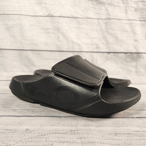 OOFOS OOahh Sport Flex Black Adjustable Strap Recovery Slide Sandals Mens 9 W 11 main image 12